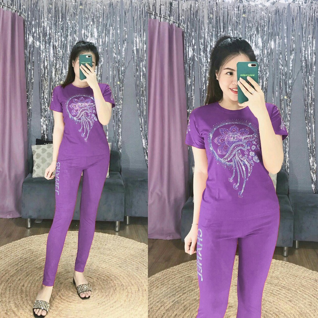 Đồ bộ đính đá - thun cotton TICI - Họa tiết thiết kế