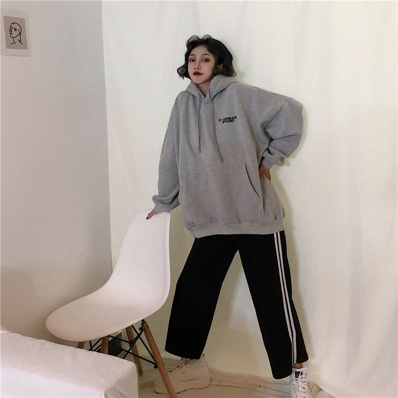 【ZHELIHANGFEI】Áo Hoodie Tay Dài Form Rộng Họa Tiết In Theo Phong Cách Preppy Hợp Thời Trang