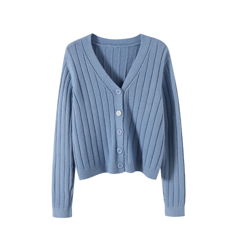 Áo cardigan Ielgy dệt kim dáng rộng màu trơn tay dài cổ chữ V có nút cài thời trang cho nữ