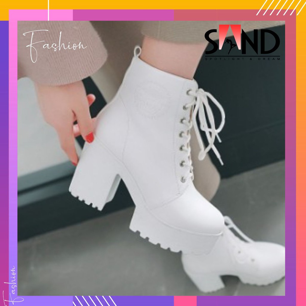 Giày Boot Cổ Cao Khoen Đế 7 Phân Trắng Đen cho Nữ