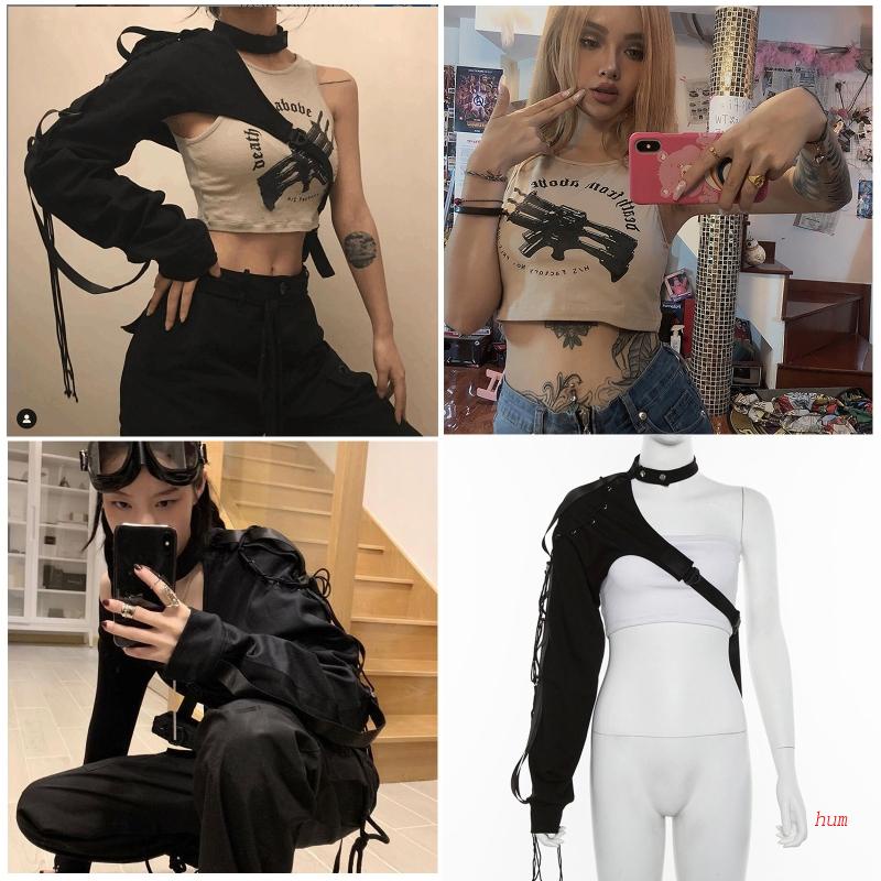 Áo què ống dài tay một bên chéo vai phá cách