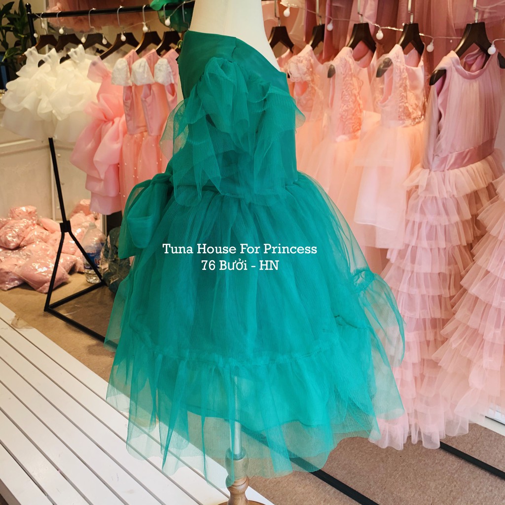 Váy đầm xoè công chúa mặc đầy tháng thôi nôi cho bé gái mẫu thiên nga xanh tặng băng đô - Tuna House For Princess