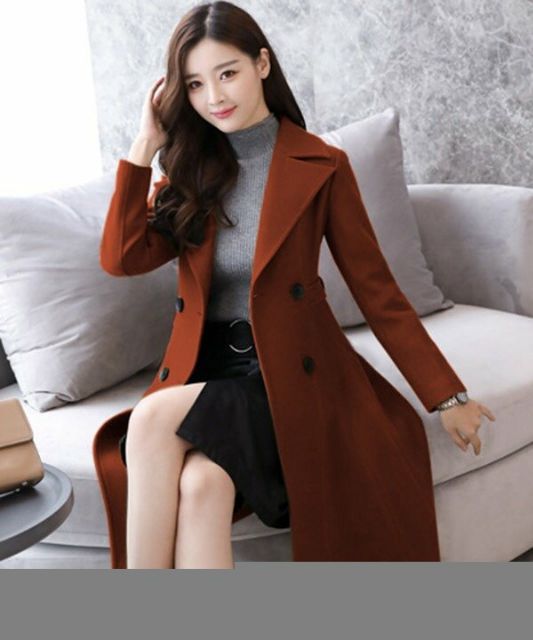 Hàng nhập - Áo khoác dạ nữ form dài thắt eo
