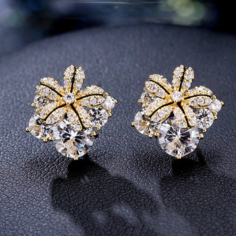 Bông Tai Hình Hoa Đính Kim Cương Giả Toàn Diện Kiểu Hàn Quốc Dễ Phối Đồ Cho Nữ