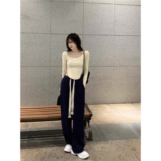 Quần nỉ tăm ống suông quần culottes ống rộng nhung tăm dây rút mùa đông cho nữ