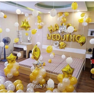 [Tặng 100 Cánh Hoa Hồng] Sét Bóng Happy Wedding Trang Trí Phòng Cưới