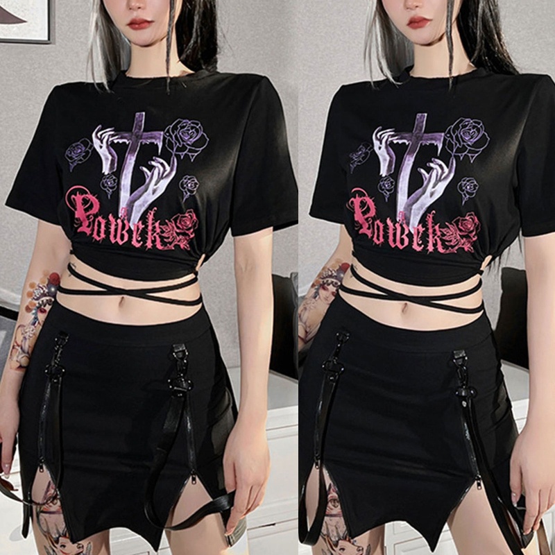 Áo Thun Lửng Dạng Quấn In Họa Tiết Chữ Thập Gợi Cảm Cho Nữ