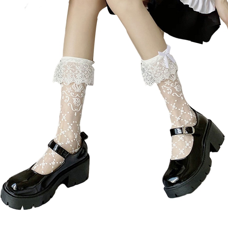 Xixi Đôi Vớ Sợi Thủy Tinh Mỏng Phối Ren Thắt Nơ Phong Cách Lolita Dành Cho Nữ