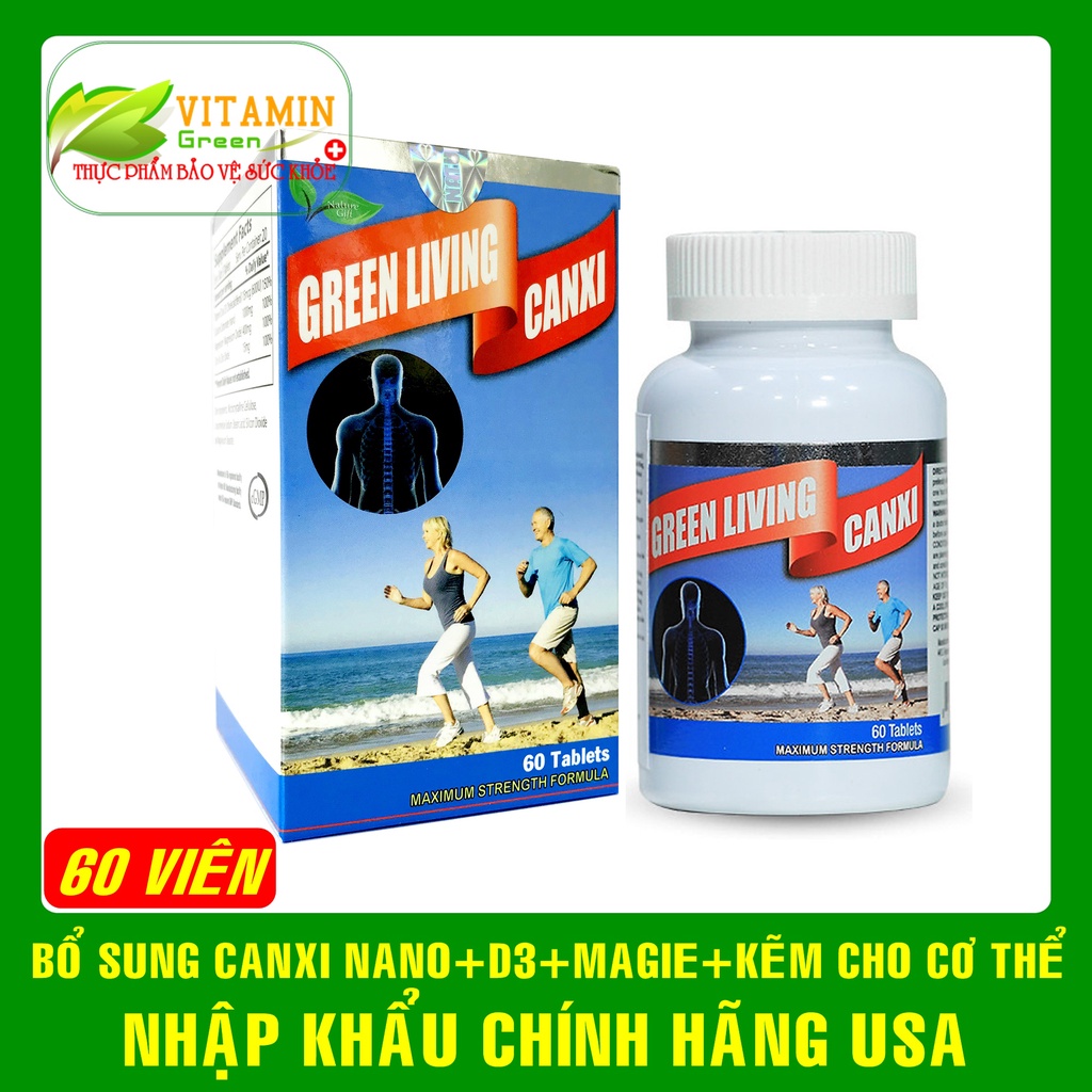Viên uống bổ sung Canxi, Vitamin D3, Magie, Kẽm Green Living Canxi Nature Gift 60 viên | Nhập khẩu chính hãng Mỹ