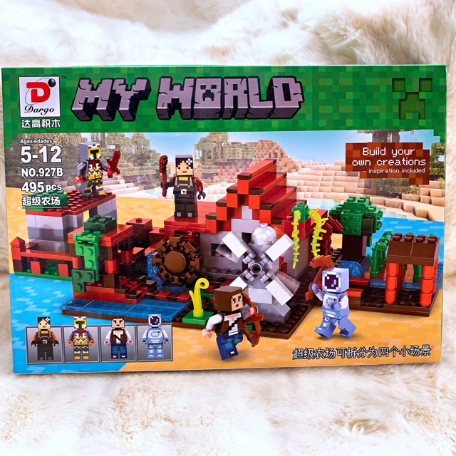 Đồ Chơi Lắp Ráp, Xếp Hình Minecraft Xếp Hình Tường Thành Bảo Vệ Trên Sông 827b-495 mảnh