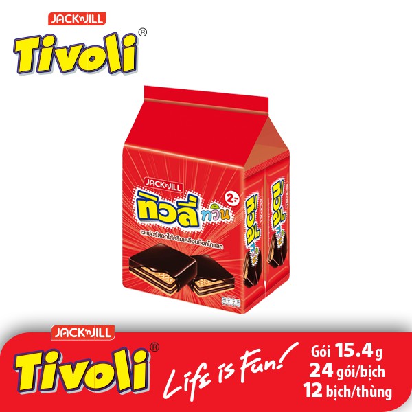 Bánh xốp Jack'N Jill Tivoli Twin phủ Chocolate - Gói 369,6g