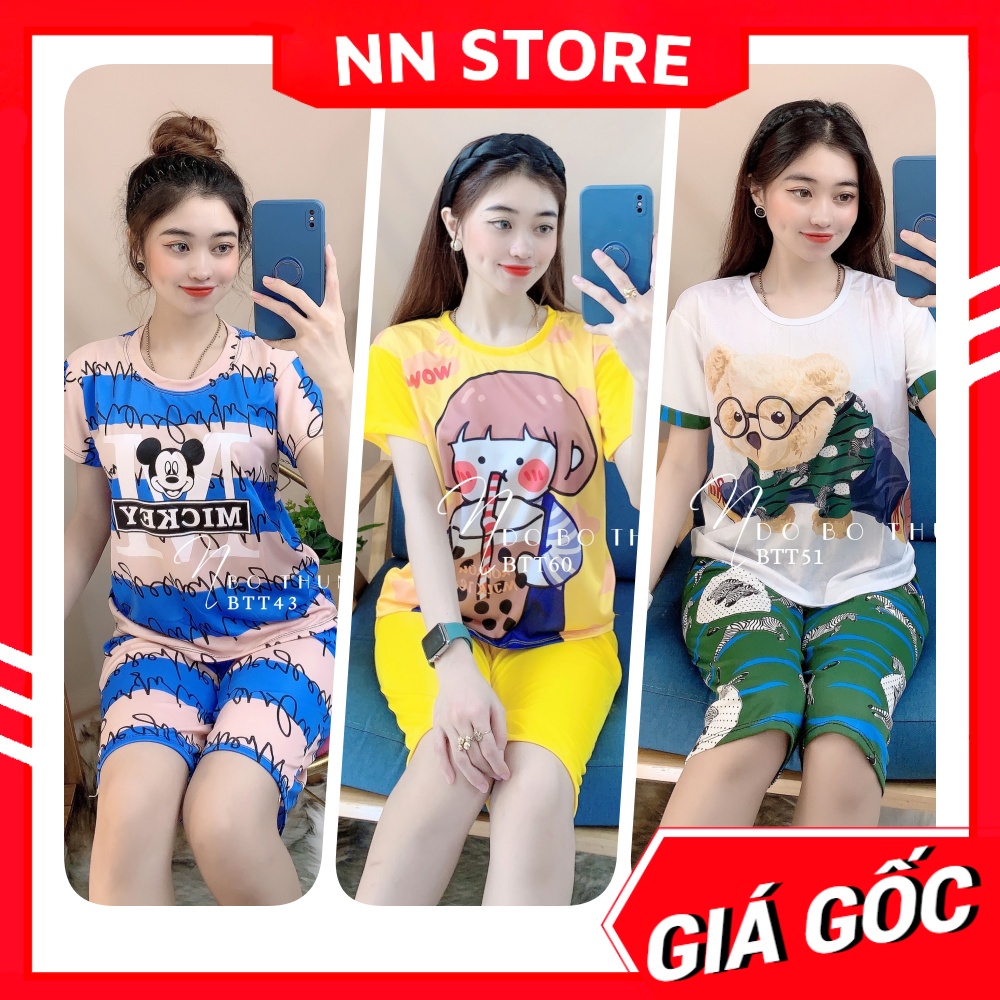 Đồ bộ nữ mặc nhà chất thun mềm mịn in hình bò sữa in hình hoạt hình dễ thương BTT thun lửng tổng hợp