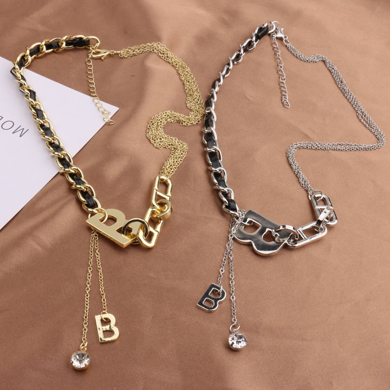 Vòng cổ hai lớp loại dày họa tiết chữ B thời trang độc đáo 22869