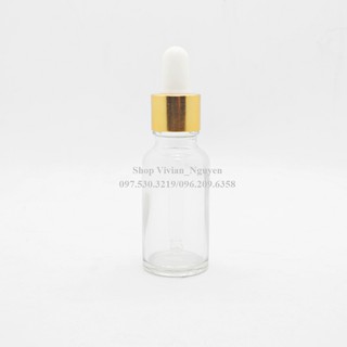 {Sỉ từ 3700đ} Vỏ chai lọ thủy tinh đựng tinh dầu 20ml trong suốt - Nắp bóp nhôm vàng đầu trắng ( LOẠI ĐẸP )