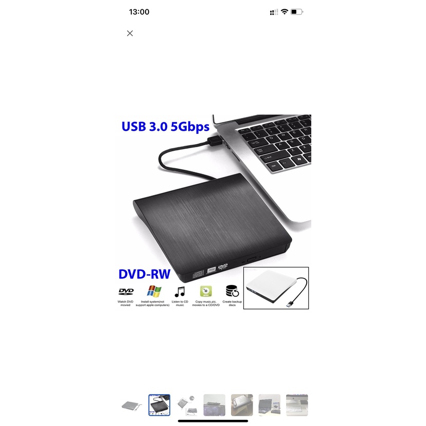 Ổ đĩa quang CD/DVD-RW cắm ngoài USB 3.0, Type-C cho Macbook, Laptop,Máy tính cây để bàn