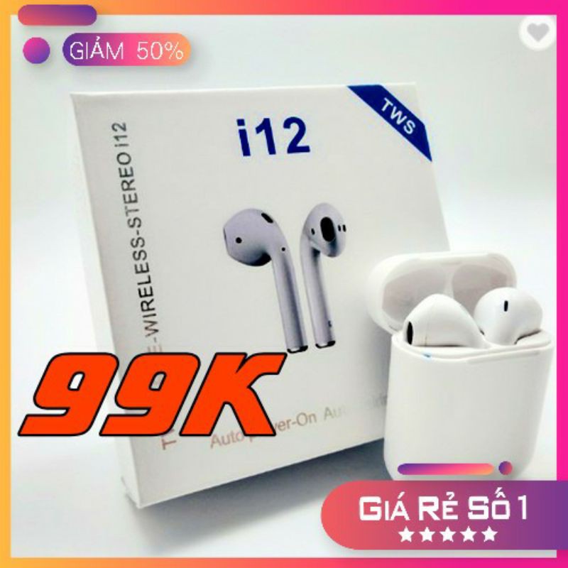 [ 99K ] Tai Nghe i12 Tws Blutooth 5.0 - Cảm Ứng Chạm .
