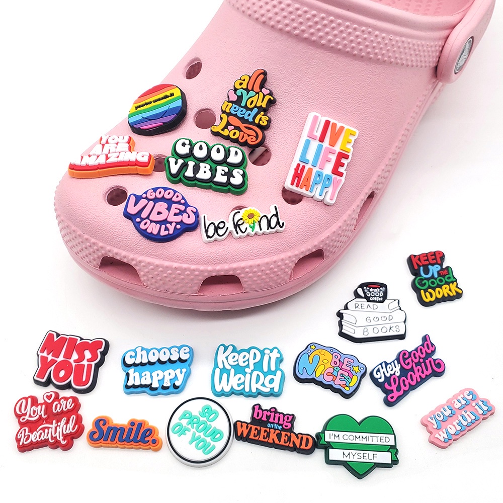 Ghim cài phụ kiện họa tiết in chữ phrases jibbitz nhiều kiểu trang trí giày crocs vui nhộn dành cho bé