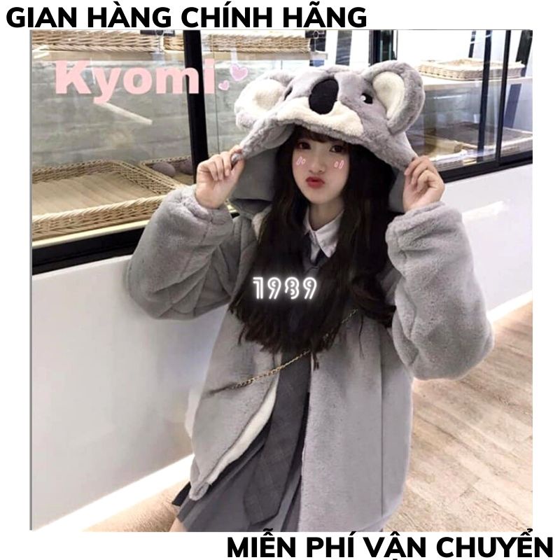 Áo Khoác  Mũ Gấu Cute Chất Lông Dày Đẹp- Áo Nỉ Lông Mũ Gấu Xám Hot ,bộ ngủ lông ulzzang THƠI TRÂNG 1989 | BigBuy360 - bigbuy360.vn