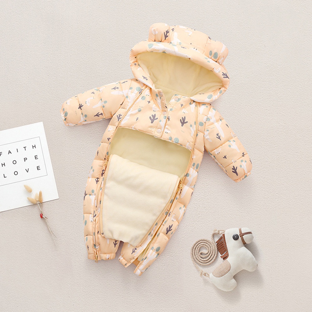 Áo liền quần BEAR LEADER vải cotton dày ấm áp in hoạt hình gấu thời trang mùa đông 2022 cho bé sơ sinh