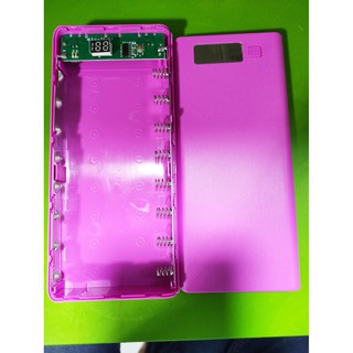 Box sạc dự phòng lắp 8 cell 18650 vỏ nhựa màn LCD màu hồng