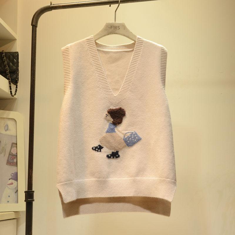 Áo Sweater Sát Nách Dáng Rộng Cổ Chữ V In Hoạt Hình Kiểu Hàn Quốc Thời Trang Mùa Thu Cho Nữ 2022