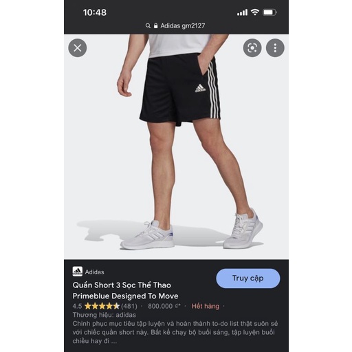 Quần short Adidas 3 sọc thể thao Primeblue Designed to move