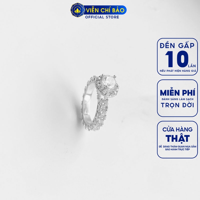 Nhẫn đá đính đá bạc nữ đá tròn chất liệu bạc 925 thời trang phụ kiện trang sức nữ Viễn Chí Bảo N400130
