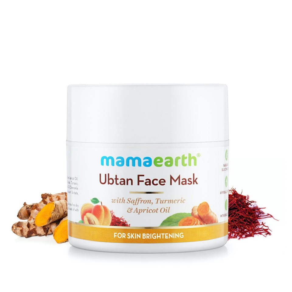 Mask đất sét sáng da, mờ thâm Ubtan, Saffron và hạt mơ Mamaearth 100gr