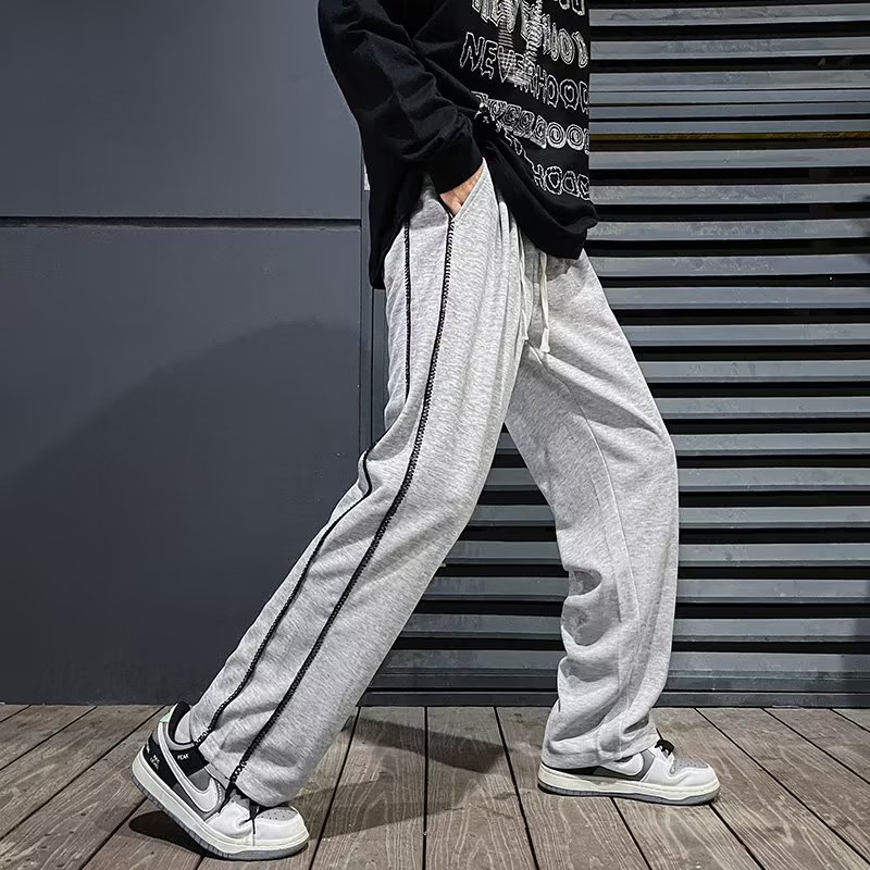 Quần Thể Thao Ống Rộng Phối Họa Tiết Kẻ Sọc Thời Trang Đường Phố Âu Mỹ 2022 Cho Nam