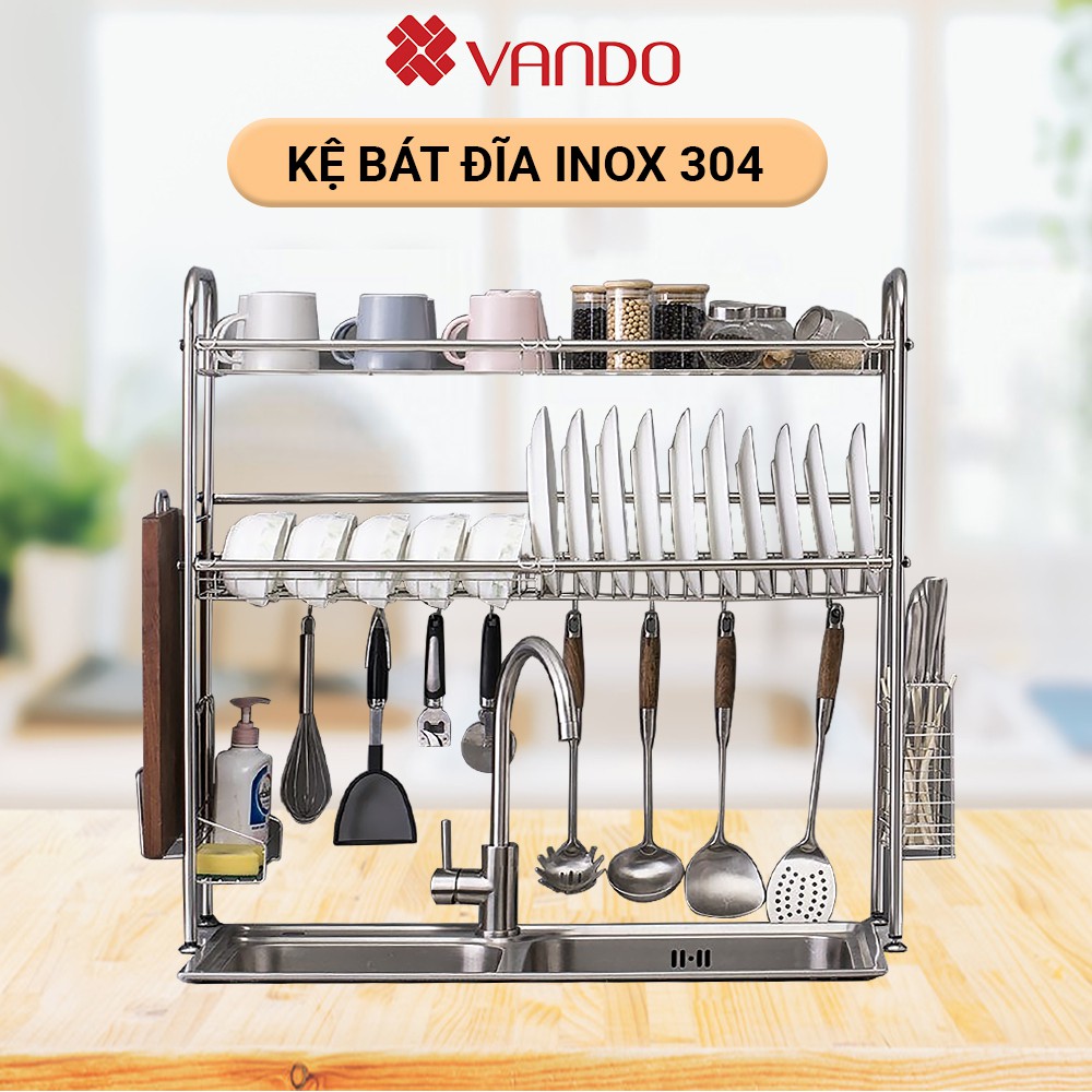 [ 𝐈𝐍𝐎𝐗 𝟑𝟎𝟒 ] Kệ Để Bát Đũa Inox Bát, Đũa, Dao, Thớt Đa Năng VANDO (Inox 304 Cao Cấp Siêu Bền)