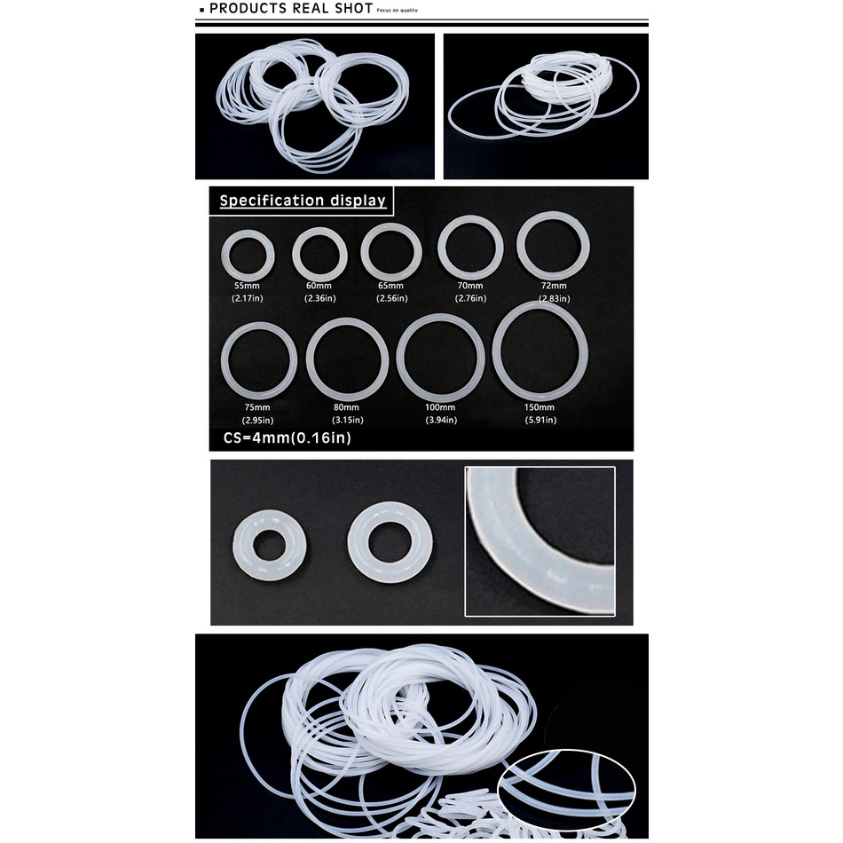 1 Vòng Đệm Cao Su Silicon Màu Trắng 4mm OD55 / 60 / 65 / 70 / 72 / 75 / 80 / 85 / 90 / 95 / 100 / 105 / 150 * 4mm VMQ