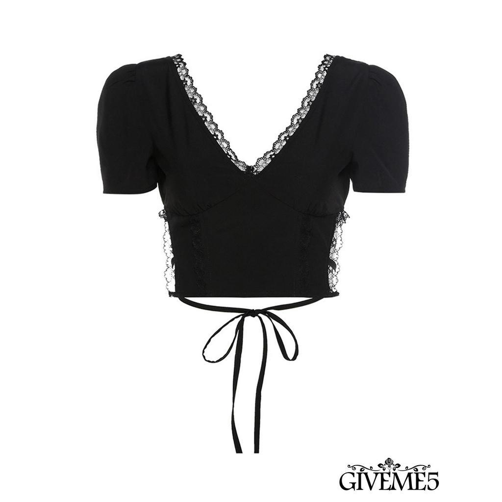 Áo thun tay ngắn cổ chữ v hở eo thời trang dành cho nữ