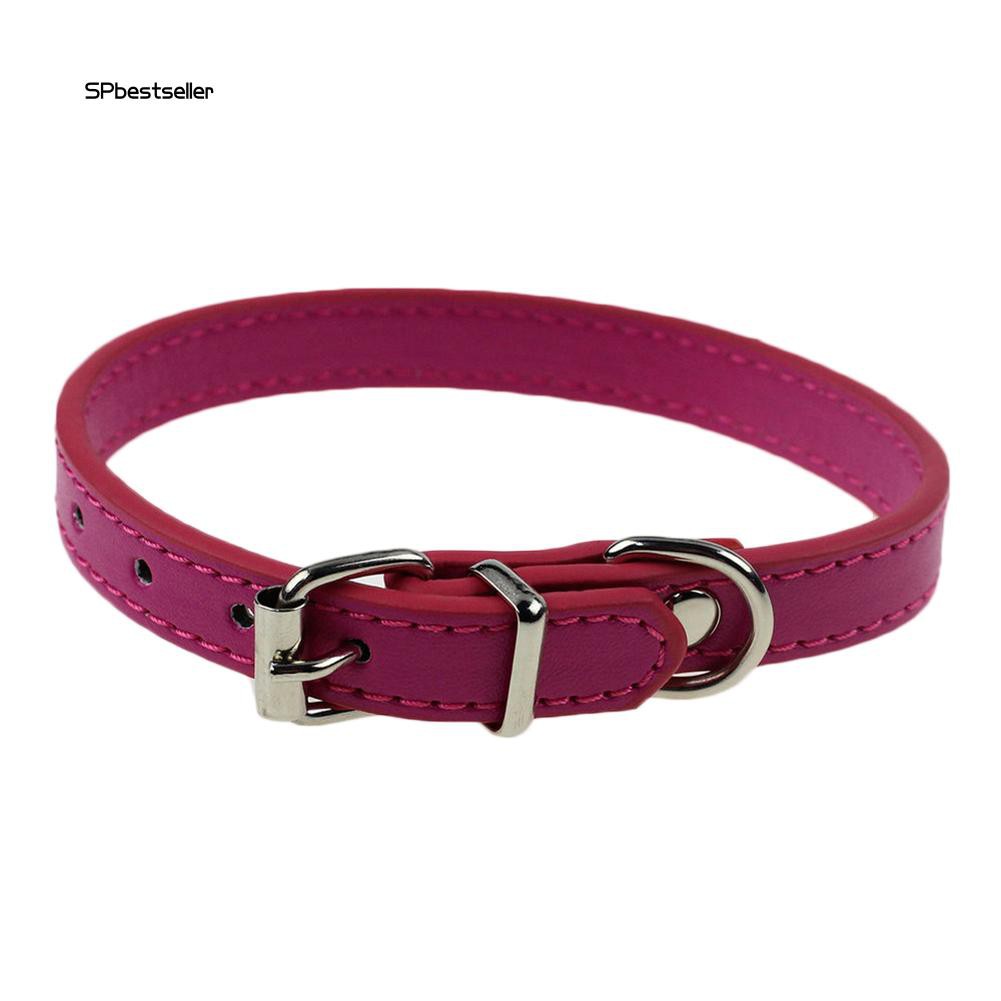 SPBS❤Small Pet Dog Adjustable Faux Leather Collar Puppy Cat Buckle Neck Strap Decor