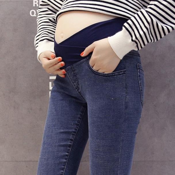 Quần bầu jean cạp chéo (jean thật) có chun chỉnh bụng co dãn thoải mái