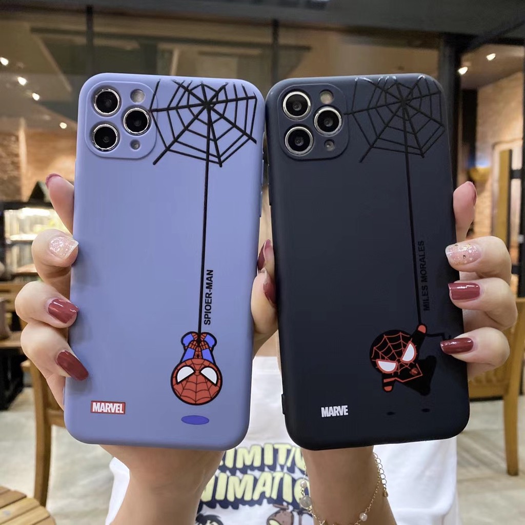 Ốp điện thoại TPU mềm màu kẹo trang trí chữ Spider man cho iPhone11 11Pro 11Promax 7Plus 8 X XS XR XSmax SE2020 Ốp iPhone Ốp lưng