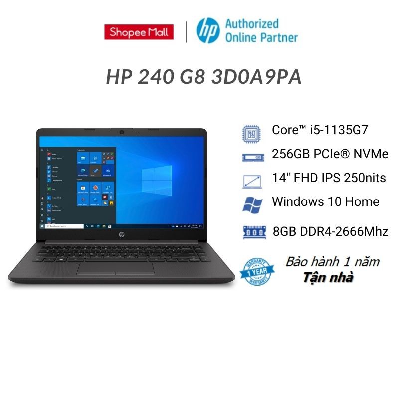 Laptop HP 240 G8 3D0A9PA/3D0B0PA (Core i5-1135G7 | 8GB | 256G - 512GB | Intel Iris Xe | 14.0 inch FHD | FreeDos | Bạc)