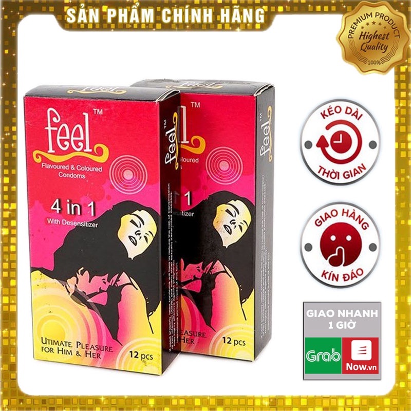 Bao cao su feel 4in1 combo 2 hộp 24 cái siêu kéo dài thời gian giúp kéo dài thời gian trên 30 phút