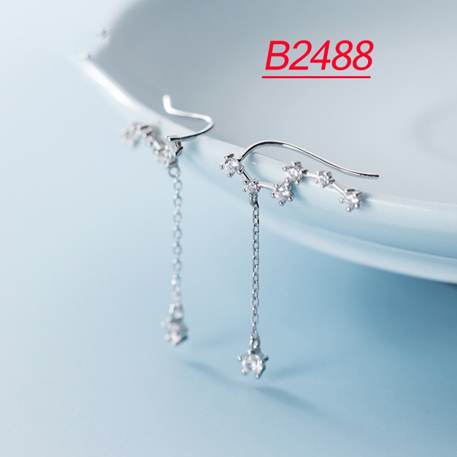 Khuyên tai nữ dáng dài bạc ý s925  hình bông hoa 5 cánh đính đá sang trọng - B2630 - Bảo ngọc Jewelry