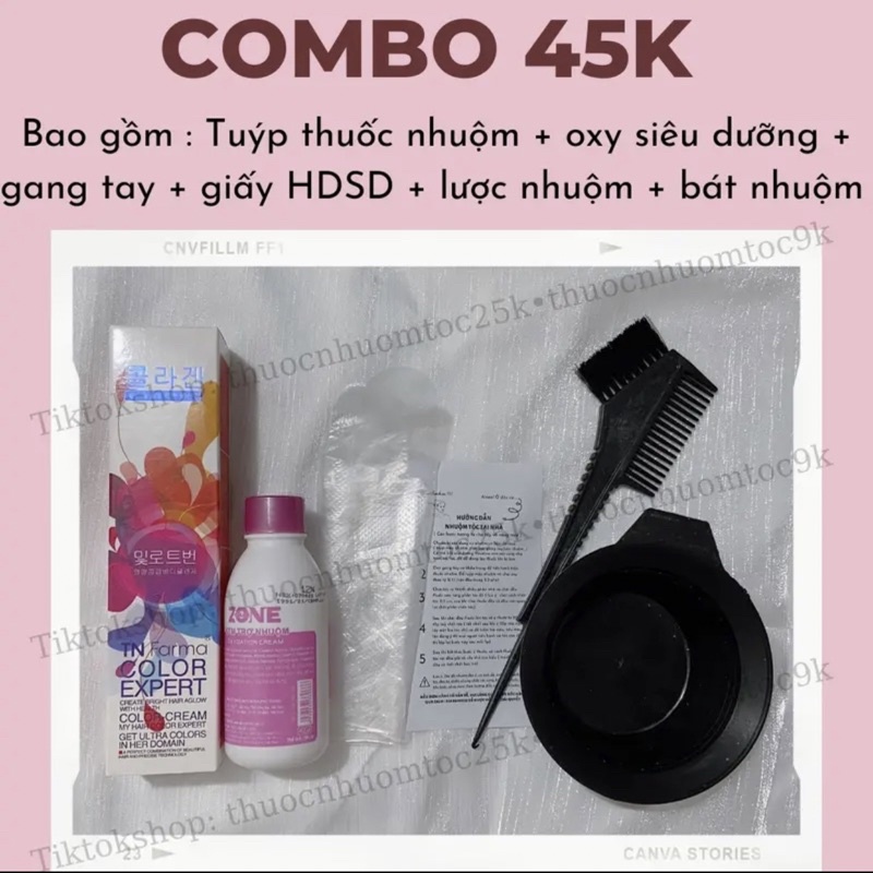 Set nhuộm tại nhà màu tự chọn tặng kèm bộ dụng cụ bát lươc như hình
