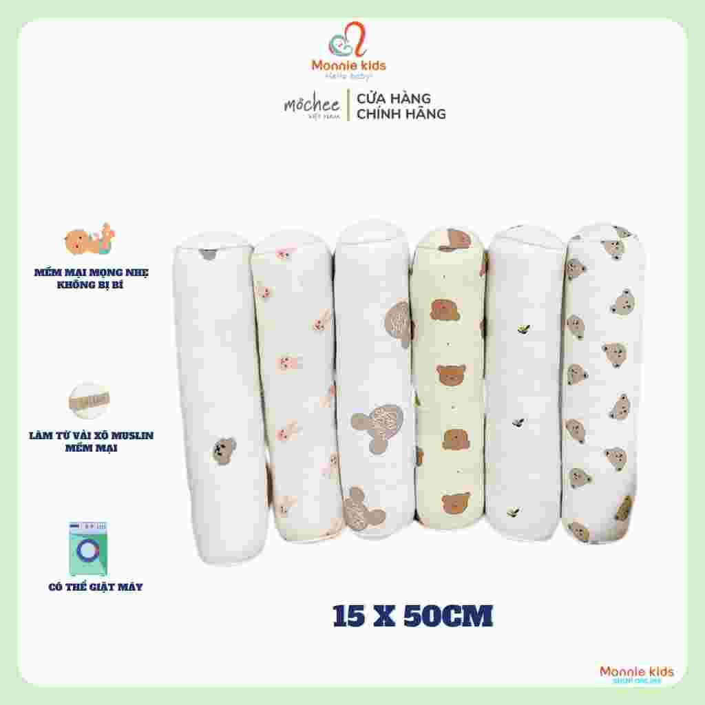 Gối ôm muslin cho bé Mochee 15x50cm, gối ôm trẻ em vải xô cotton họa tiết - Monnie Kids