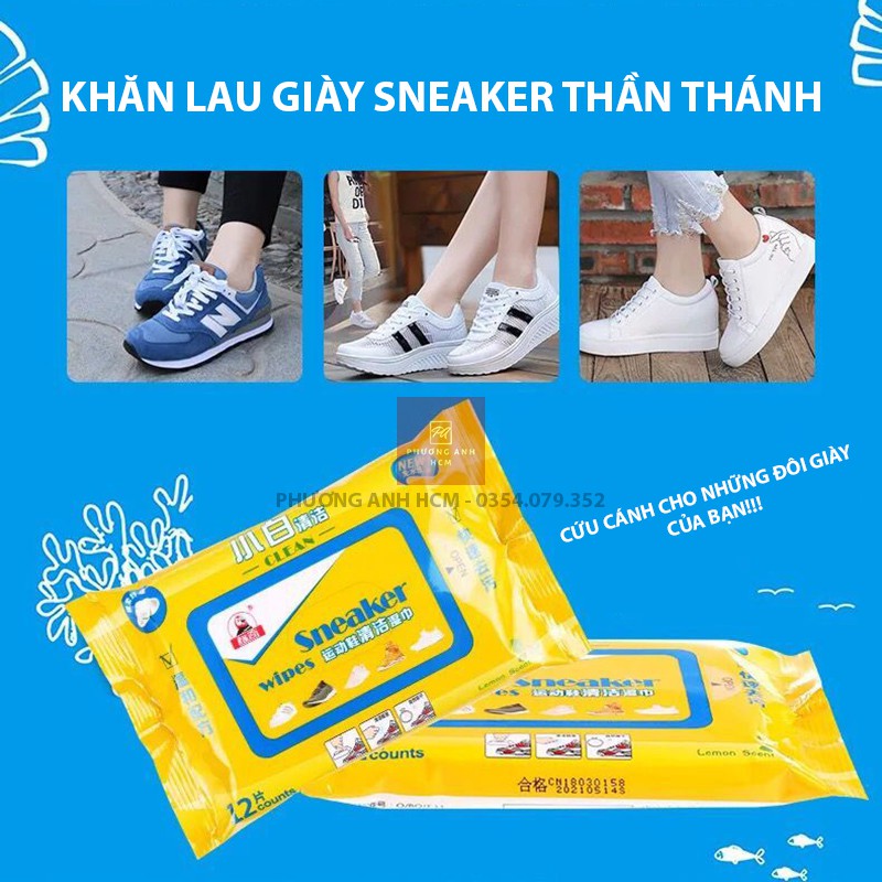 Gói 12 Tờ Khăn Giấy Ướt Lau Giày Sneaker, Giày Thể Thao Nam Nữ, Balo, Túi Xách