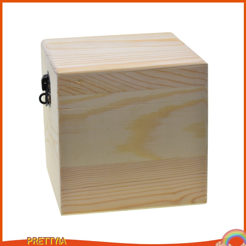 [PRETTYIA]Unpainted Wooden Storage Box Jewelry Gift Memory Small Chest Craft Box Large