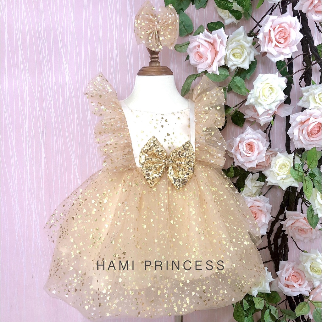 Váy Công Chúa Nhũ Trái Tim Dễ Thương Cho Bé Gái HAMI PRINCESS ❤️ Tặng Kèm Phụ Kiện