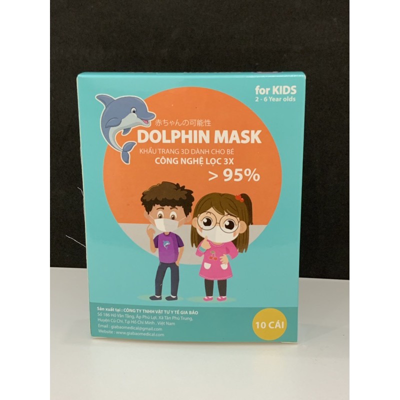 Khẩu trang 3D em bé Dolphin 2 - 6 tuổi