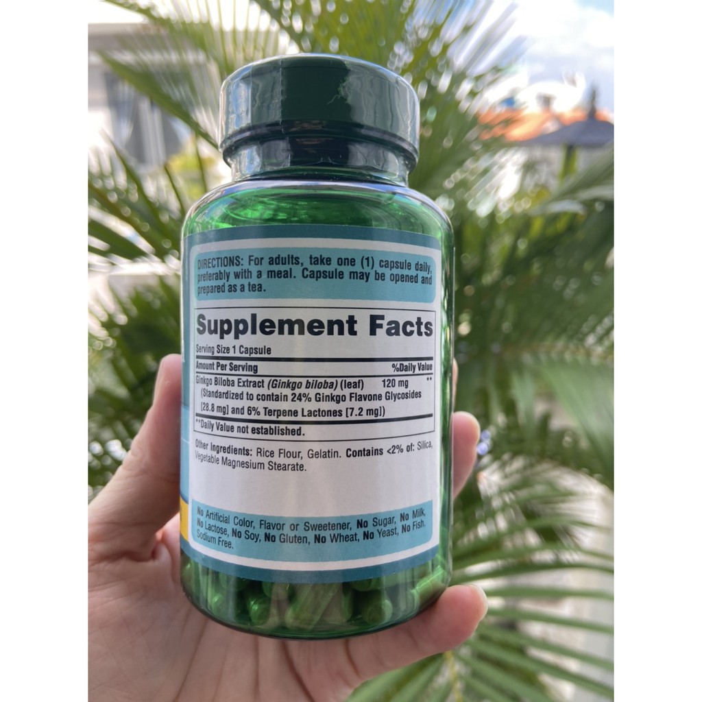 Viên uống hỗ trợ tuần hoàn não Puritan's Pride Premium Herbal Sure Ginkgo Biloba Standardized Extract 120 mg | Thế Giới Skin Care