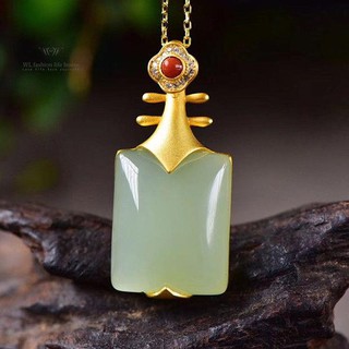 (Tại chỗ/phụ kiện)Mặt dây chuyền tự nhiên và hoa sen ngọc bích S925 bạc Sterling, vàng, màu sắc lâu dài, không phai