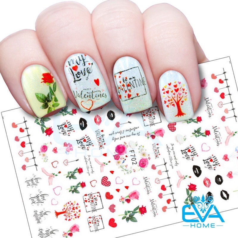 Decal Dán Móng Tay 3D Nail Sticker Tráng Trí Hoạ Tiết Chủ Đề Tình Yêu Valentine F702