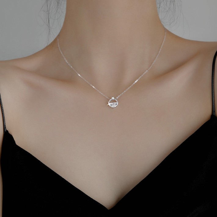 Dây chuyền bạc sợi mảnh mặt tròn phối pha lê tinh tế sang trọng dành cho nữ - Mely B68