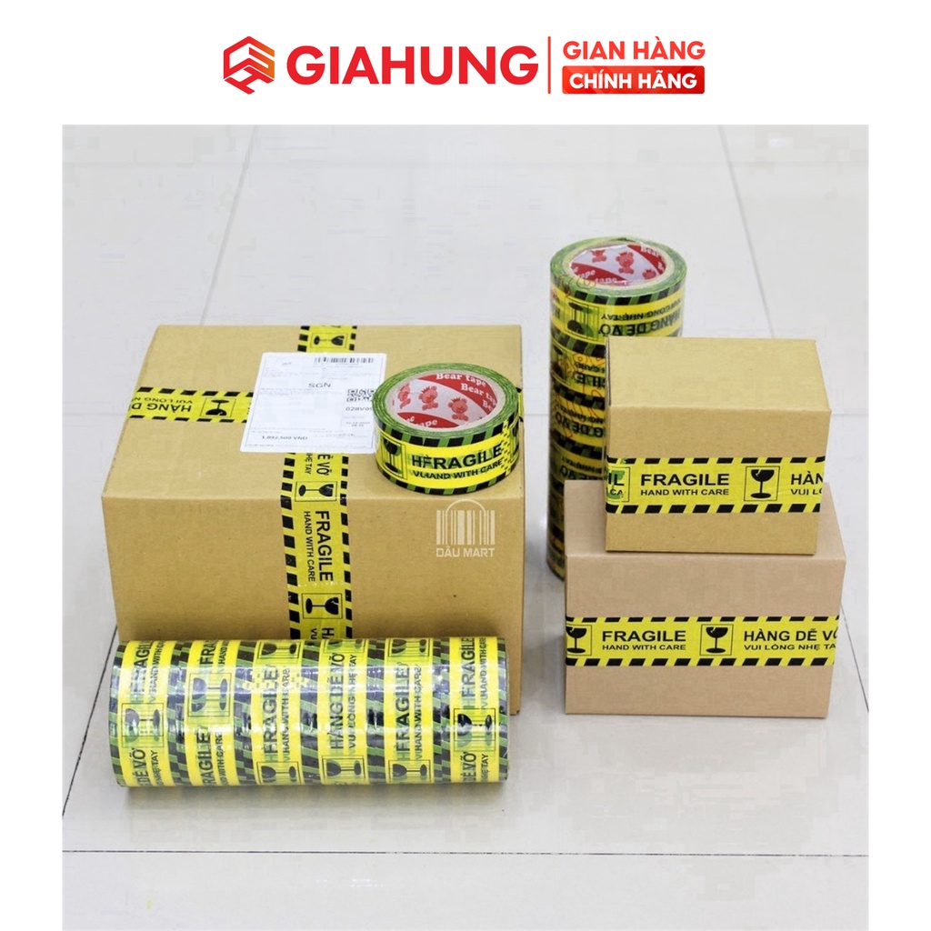 Băng dính Hàng Dễ Vỡ niêm phong đóng hàng cảnh báo vận chuyển 100Y/cuộn - GIAHUNGPRO