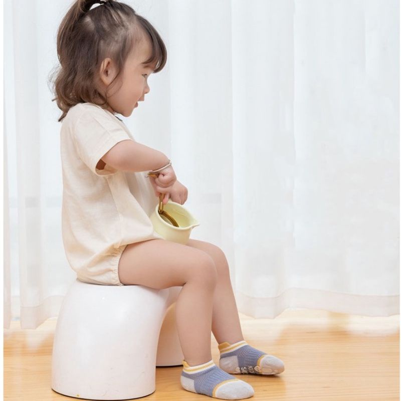 Set 5 đôi Tất vớ cho bé sơ sinh đế chống trượt, cổ ngắn, lưới thoáng mềm mại, co giãn thoải mái form Hàn Quốc